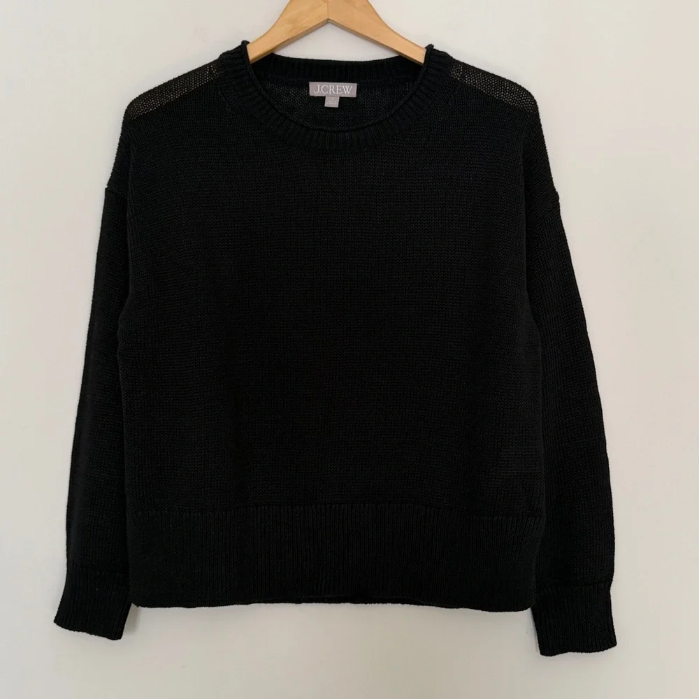 J. Crew NWOT Relaxed Cotton-Linen Blend Beach Sweater In Black